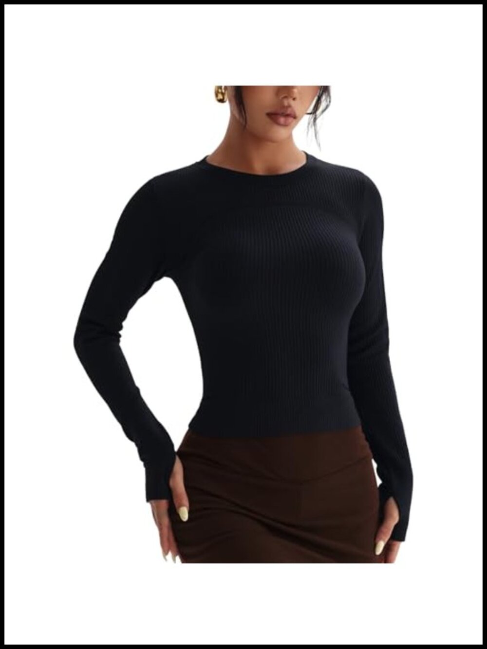 Women's Long Sleeve Ribbed Crop Top Slim Fit Workout Yoga T-Shirt